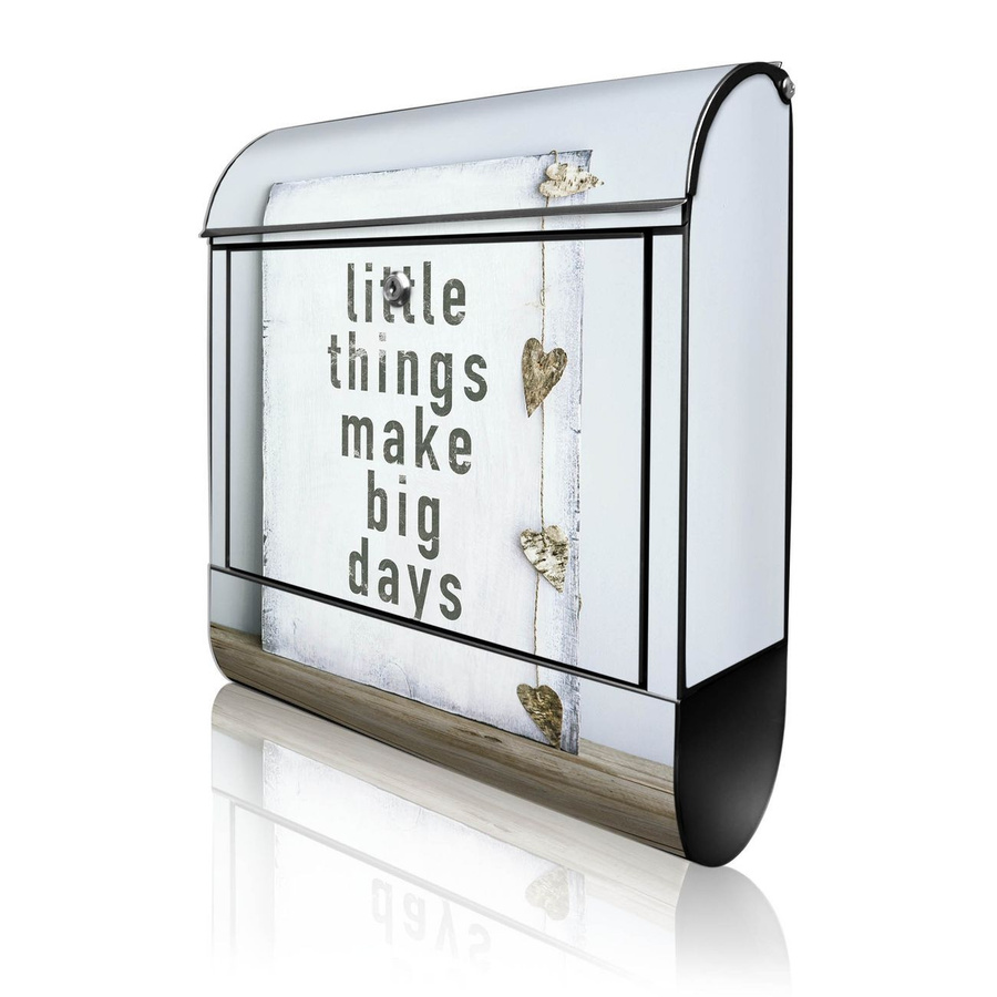 banjado Briefkasten groß Schwarz mit Motiv Little Things und Zeitungsfach B/H/T: 38 x 47 x 13 cm - Bild 1