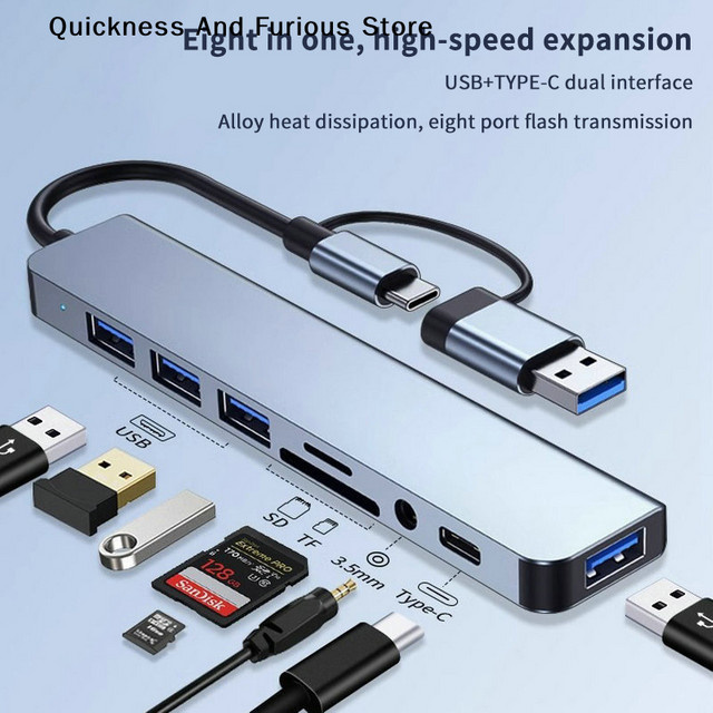 TO 8-in-1 USB-Expander-HUB mit 2 USB 3.0, 2 USB 2.0, 1 USB-C-Anschluss und TF-Kartenleser für Laptops und PCs - Bild 1