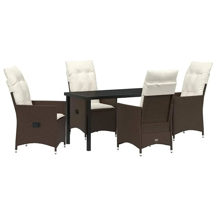 vidaXL Garten Essgruppe aus Poly-Rattan in Braun mit 5-teiligem Set und Kissen - Bild 2