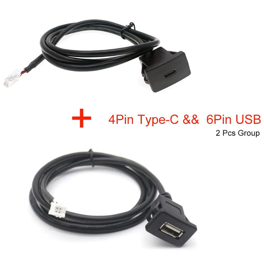 Loadok USB Typ-C Anschluss Adapter für Android Autoradio Multimedia Player, 4 6-polig, Schwarz, Unterputz-Einbau für das Armaturenbrett zur Datenübertragung - Bild 2