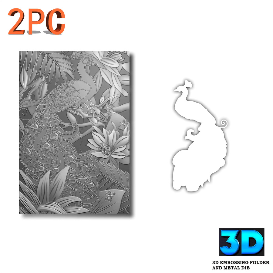 2-teiliges Set mit 3D-geprägtem Ordner und Metallmesserform in Gold mit Pfauendesign - Bild 2