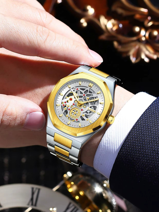 LIGE Armbanduhr Automatik, Edelstahl, Bicolor, Herren - Bild 7