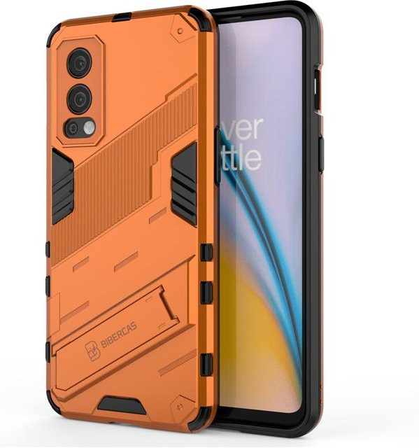 Stoßfeste Panzerhülle für OnePlus Nord 2 5G mit magnetischer Autohalterung und Ständer in Orange - Bild 1
