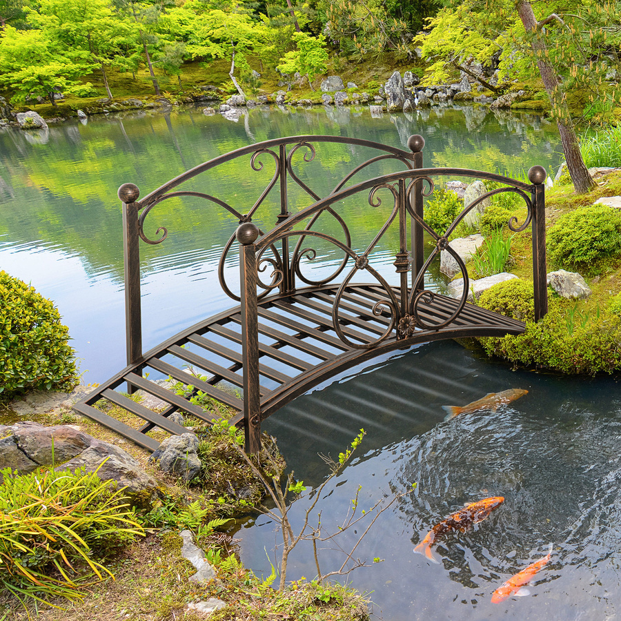 Outsunny Vintage Gartenbrücke aus Metall mit floralen Elementen in Bronze, B/T/H: 99 x 68 x 53 cm - Bild 2