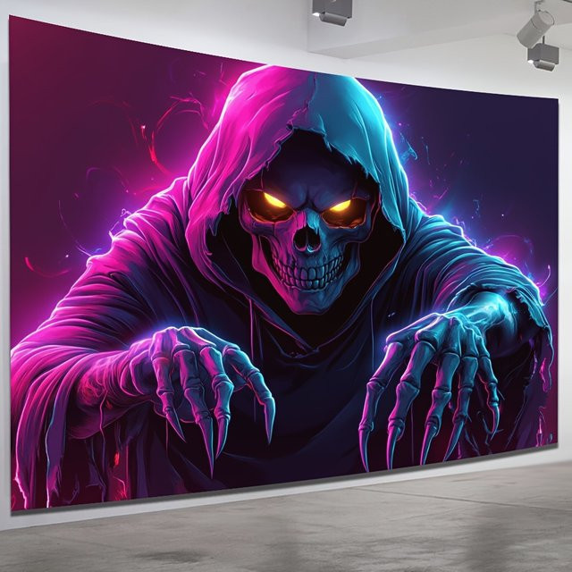 VIKAMA Halloween Dark Night Skull Wandteppich in Mehrfarbig für deine Party-Dekoration, B/H: 60 x 40 cm - Bild 1