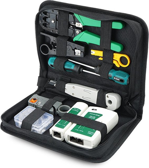 Netzwerkkabel-Testgerät und Werkzeugset für LAN UTP mit Crimpzange, Abisolierzange, RJ45-Steckern und Schraubendrehern in Multicolour - Bild 1