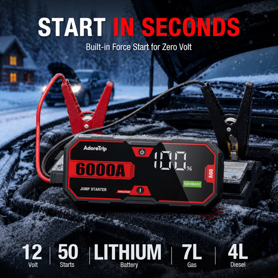 AdoreTrip Tragbares Auto-Starthilfegerät 6000A 12V Batterie-Booster Powerbank in Schwarz - Bild 2