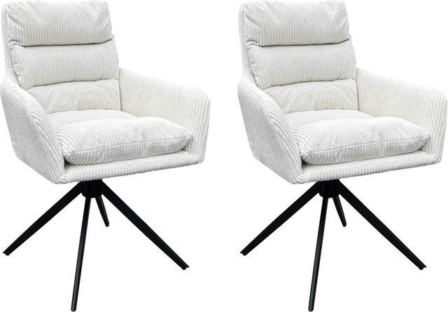 byLIVING Esszimmerstuhl PURA 2er-Set mit Cordbezug in Off-White und schwarzem Metallgestell, B/H/T: 58 x 88 x 64 cm - Bild 1