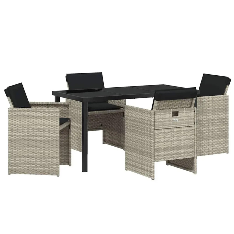 vidaXL Garten Essgruppe 5-teilig aus Poly-Rattan und Glas in Hellgrau - Bild 2