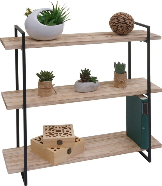 Wandregal MCW-K78 Industrial Schweberegal aus Massiv-Holz und Metall, 3 Regalböden, Farbe: natur/schwarz, B/T/H: 60 x 18 x 60 cm - Bild 1