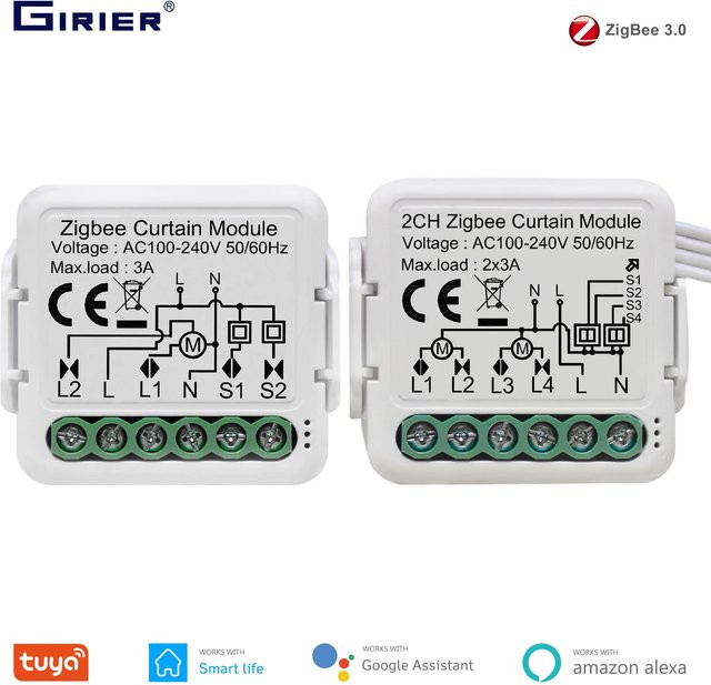 Girier Tuya Zigbee 3.0 Smart Modul für Rollläden und Vorhänge, 1/2 Gang, Weiß, kompatibel mit Alexa und Google Home - Bild 1