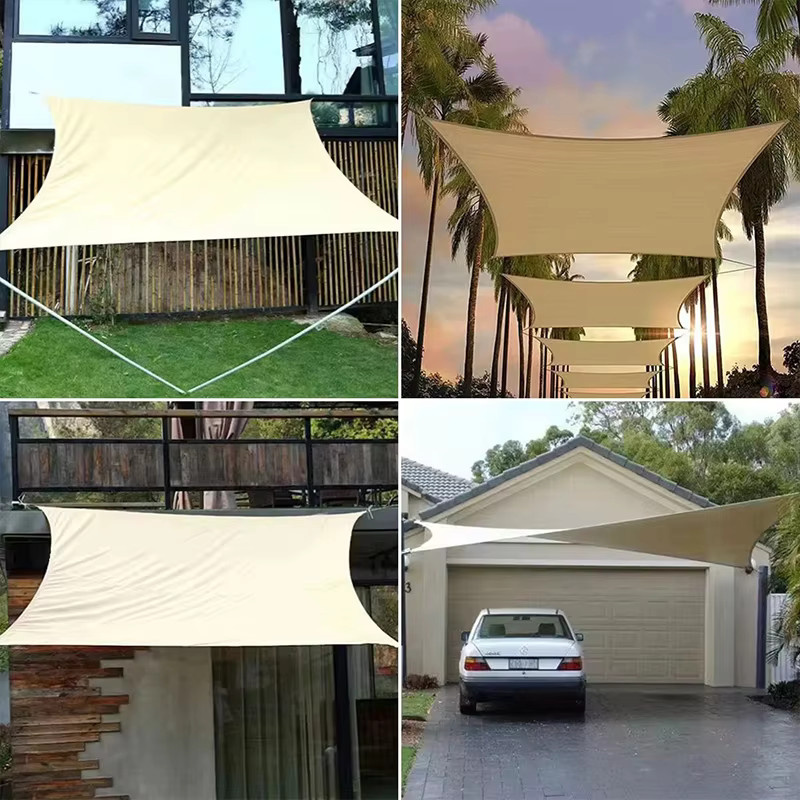 Wasserdichte Sonnenschutz-Segelmarkise aus Polyesterfaser in Grau-Beige für Garten, Innenhof, Camping und Schwimmbad - Bild 2