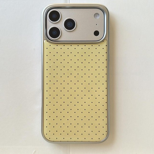ASONPAI Handyhülle mit Polka Dot Muster in Beige und Galvanisiertem Silber für iPhone 13 bis iPhone 17 Pro Max, stoßfeste Hülle im Koreanischen INS Stil - Bild 1