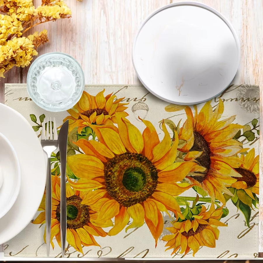 VIKAMA 4-teiliges wasserdichtes Tischset mit Sonnenblumen-Design in Gelb und Multicolour für Café und Party - Bild 4