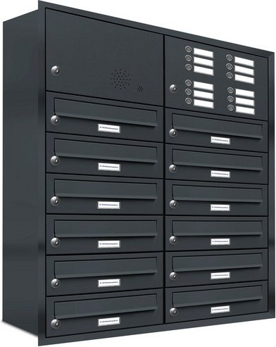 AL Briefkasten-System für 12 Parteien zur Unterputzmontage, grau, B/H/T: 80,6 x 73 x 27,5 cm - Bild 1