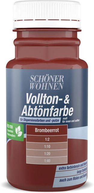 Schöner Wohnen Voll- und Abtönfarbe Brombeerrot Matt, Wasserbasierte Dispersionsfarbe für Gipskarton, 0,125 l - Bild 1