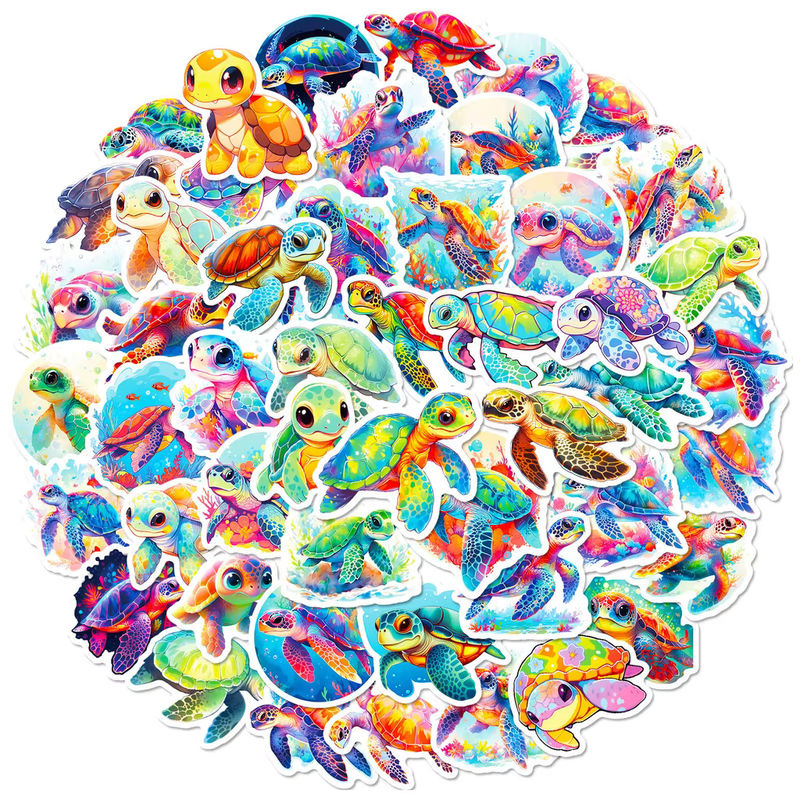 50 Stück bunte Schildkröten-Aufkleber Set aus Papier im maritimen Design von RecordingYourLife Store - Bild 2