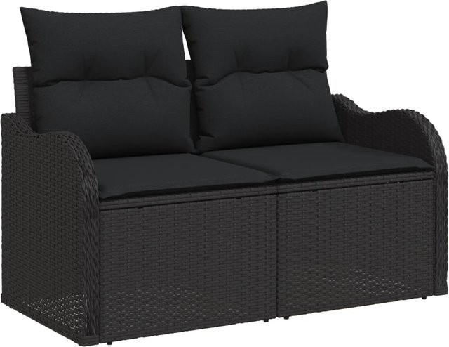 vidaXL 8-teiliges Garten-Sofa-Set aus Poly-Rattan in Schwarz mit integriertem Kissen-Speicher und Gartentisch - Bild 1