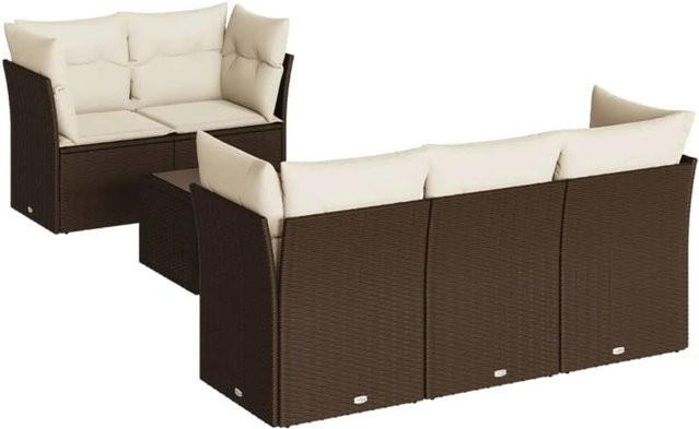 vidaXL 6-teilige Garten-Sofagarnitur in L-Form aus braunem PE-Rattan mit Sitzkissen und Stauraum - Bild 1