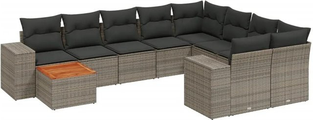 vidaXL 10-tlg. Garten-Sofagarnitur in L-Form aus Polyrattan mit Kissen in Grau - Bild 1