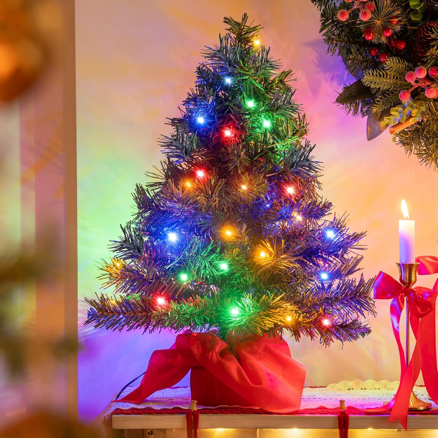 Discover Intime Mini-Weihnachtsbaum für den Tisch mit mehrfarbigen LED-Lichtern, Grün, Höhe: 60 cm - Bild 3