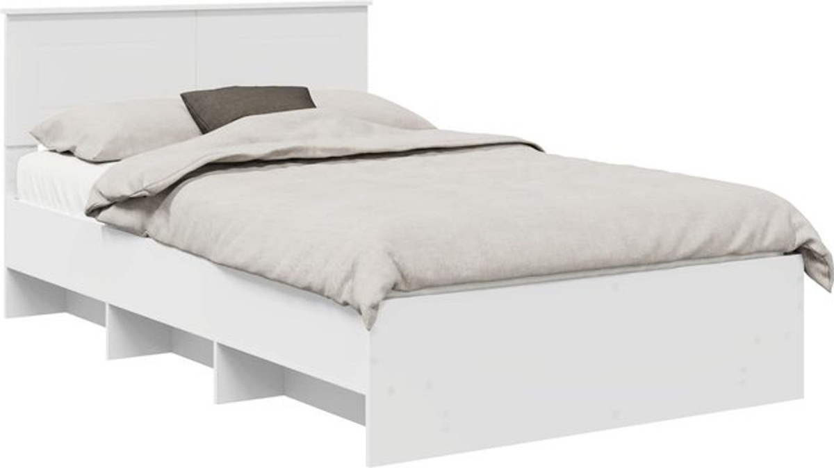 Modernes Bettgestell mit Kopfteil von vidaXL aus Holzwerkstoff in Weiß, B/H: 120 x 123 cm - Bild 1
