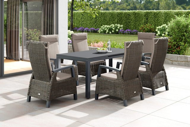 Siena Garden Miros/Corido Garten-Essgruppe in Anthrazit mit Ausziehtisch und 6 Sesseln aus Aluminium und Gardino-Geflecht, Tisch B: 180-240 cm, T: 90 cm, H: 75 cm - Bild 1