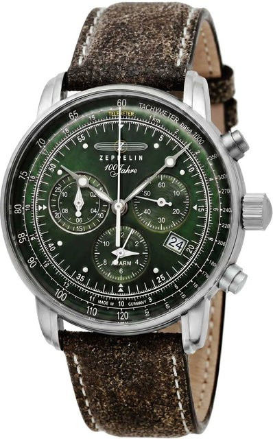 Zeppelin Chronograph, Quarz, Edelstahl, Leder, Grün, 42 mm, Herren - Bild 1