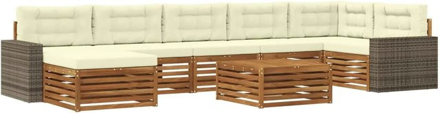 vidaXL Outdoor-Sofagarnitur L-Form aus Akazienholz mit 8 Kissen in Natur und Beige - Bild 1