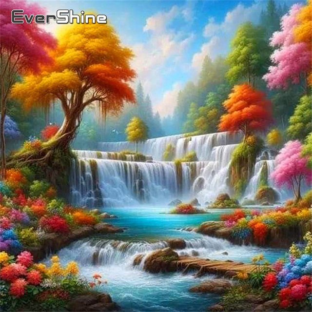 Evershine 5D Diamant Malerei Landschaft Wasserfall DIY Mosaik Set, Multicolor, B/H: 20 x 20 cm - Bild 1