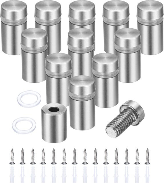 UXCELL 12-teiliges Abstandsschrauben-Set aus Edelstahl in Silber zur Wandmontage von Acryl- und Glasschildern inklusive 14 Schrauben - Bild 1