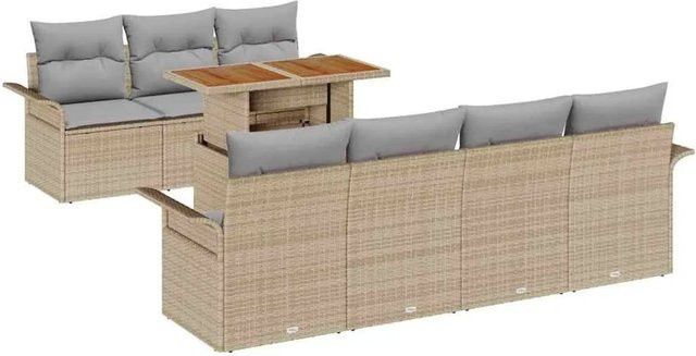 vidaXL Garten-Sofa-Set 8-teilig mit Kissen in Beige und Grau aus Poly-Rattan und pulverbeschichtetem Stahl mit Stauraumfunktion - Bild 1