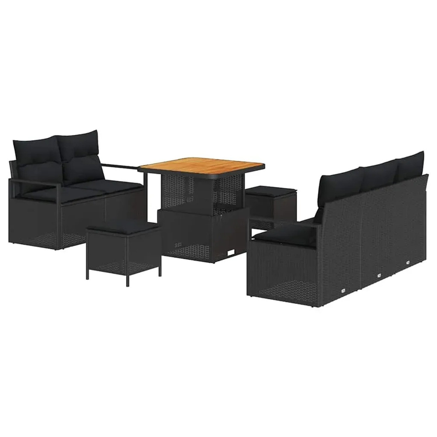 vidaXL Garten-Sofa-Set 8-tlg. aus Poly-Rattan in Schwarz mit Kissen und Tisch - Bild 2