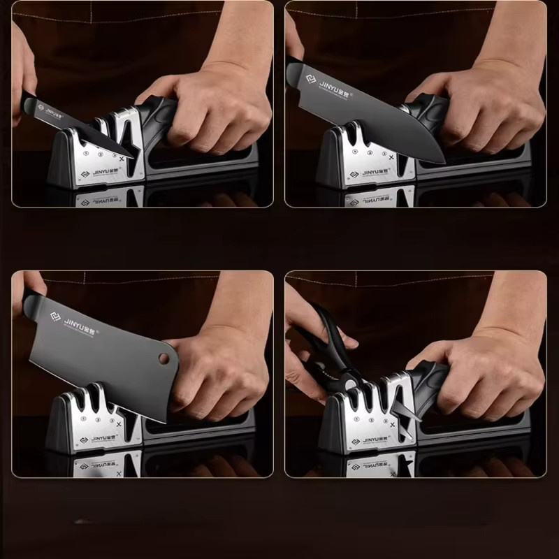 PLYS 4-in-1 Multifunktionales Messerschärfwerkzeug in Schwarz mit rutschfester Basis für den Haushalt - Bild 6