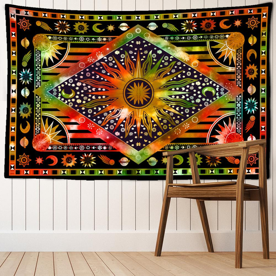 Super Six Wandteppich Sonne und Psychedelischer Engel in Grün und Orange, B: 150 cm, H: 100 cm - Bild 2