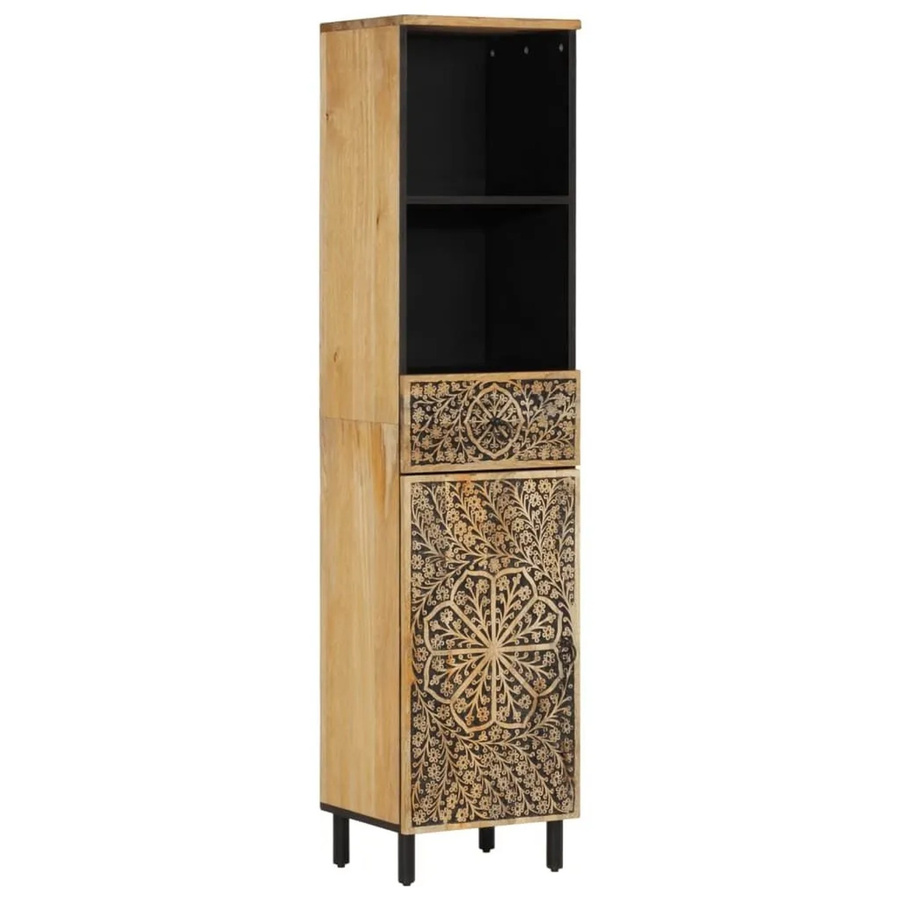 vidaXL Badschrank aus massivem Mangoholz in Braun mit Blumenmuster, B/T/H: 38 x 33 x 160 cm - Bild 2