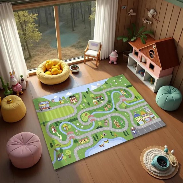 Lodestar Kinderzimmerteppich Bunte Stadtkarte als pädagogischer Spielteppich, Mehrfarbig, B/B: 40 x 60 cm - Bild 1