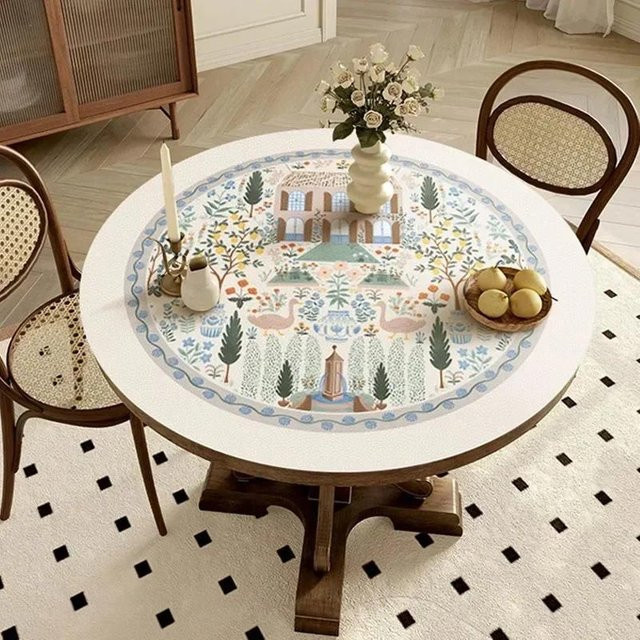 Runde wasserdichte Tischdecke von FQMM aus PVC im japanischen minimalistischen Stil, mehrfarbig, Durchmesser: 120 cm - Bild 1