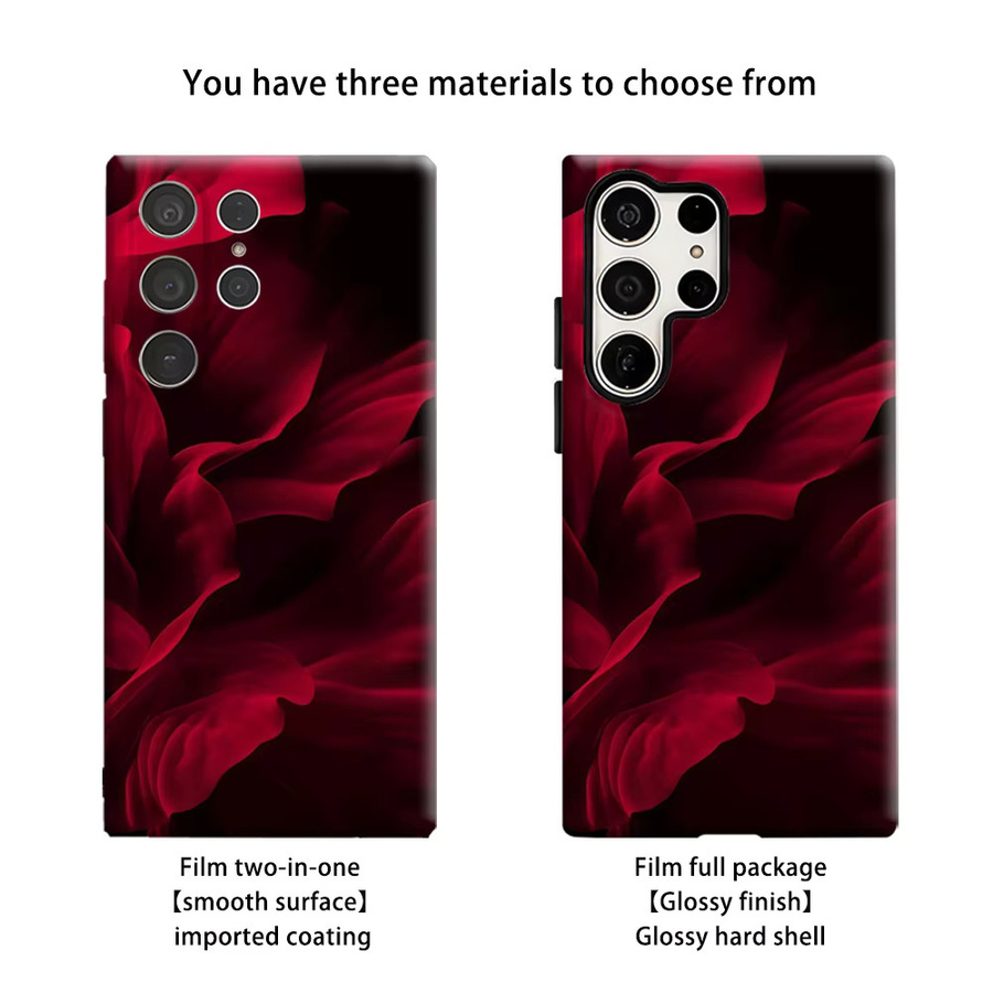 Stoßfeste Doppelschicht Handyhülle mit Samt-Blumen-Design für Samsung Galaxy S25 Ultra, S24 und S23 Ultra Plus in Rot-Schwarz - Bild 2