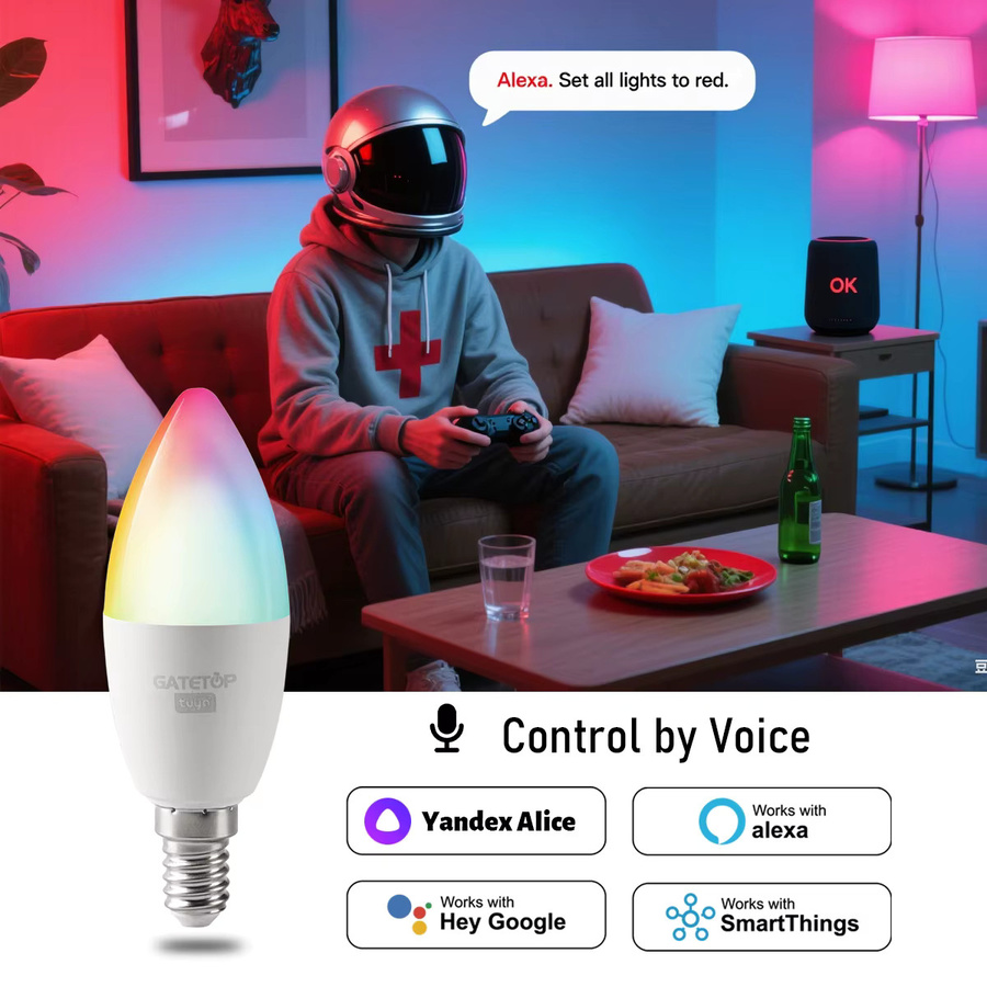Tuya Smart LED Kerzenlampe E14 WiFi RGBW mit App- und Sprachsteuerung für Alexa und Google Home, 6W - Bild 4