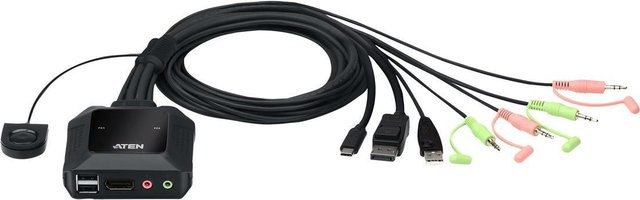 ATEN 2-Port USB-C-DisplayPort KVM Switch in Schwarz mit 4K Ultra HD Auflösung - Bild 1