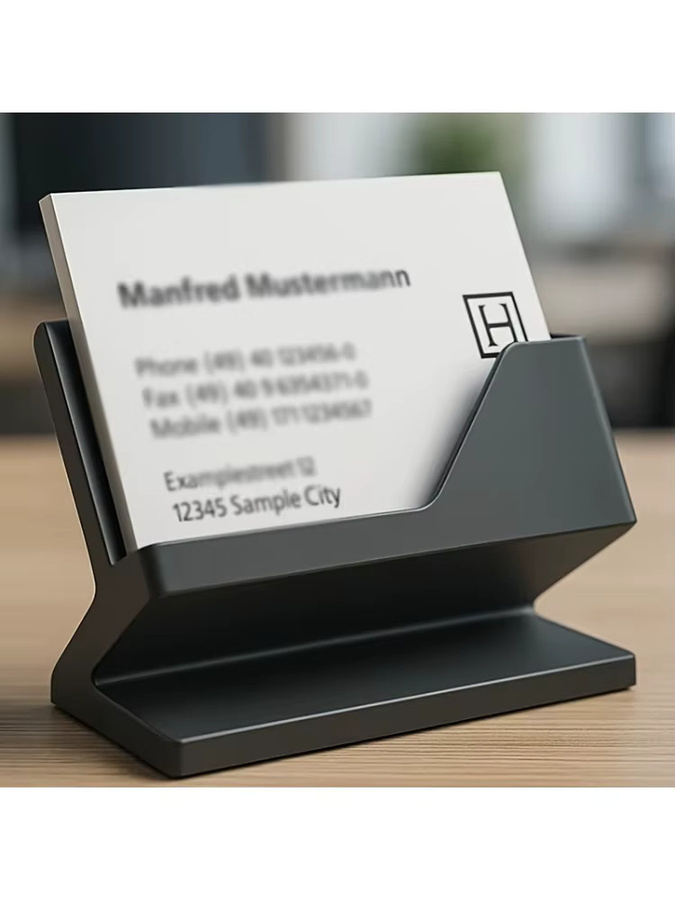 Minimalistischer Visitenkartenhalter aus Kunststoff in Schwarz als Schreibtisch-Organizer zur Aufbewahrung und Präsentation deiner Karten - Bild 5