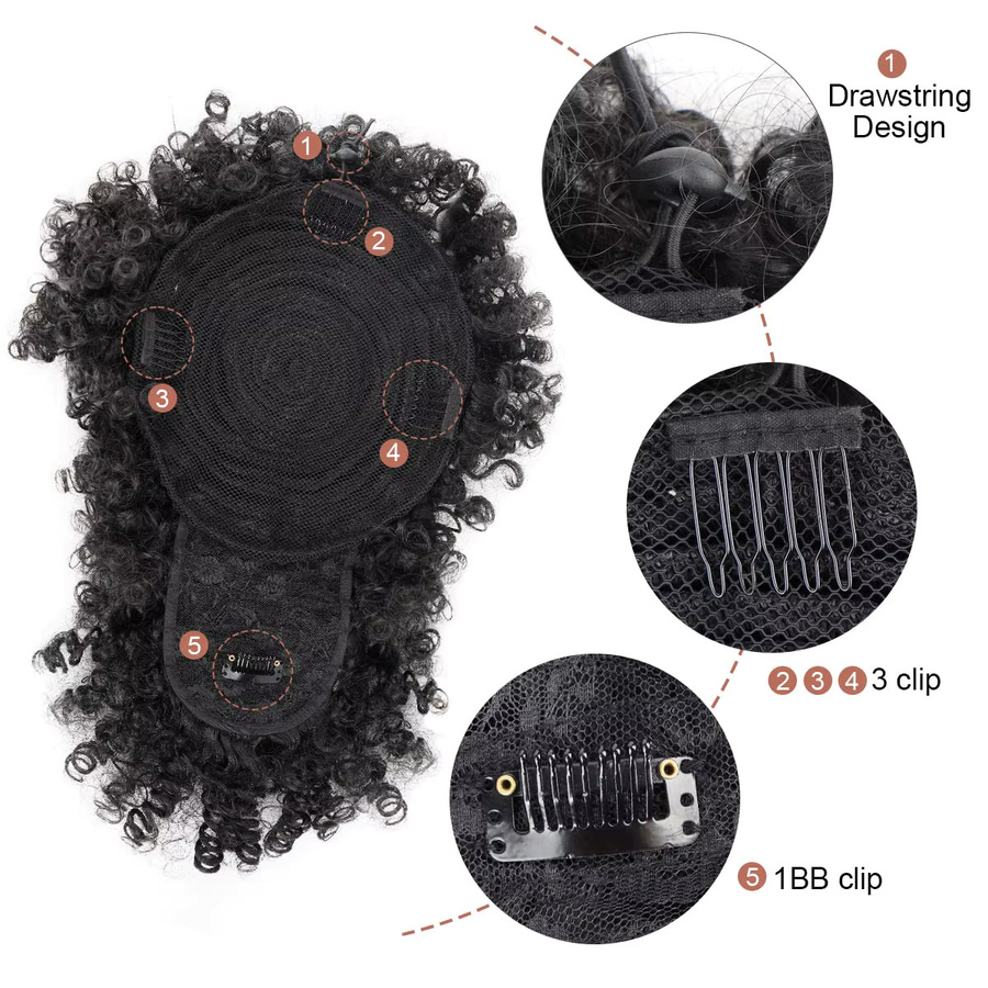 SHUOXIU Afro Puff Synthetischer Kordel Pferdeschwanz mit Pony, 1b, Damen - Bild 3