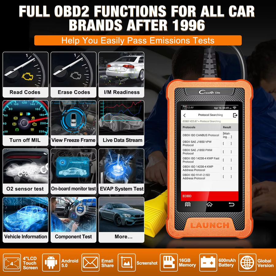 LAUNCH X431 Creader Elite Diagnosegerät für AUDI mit Vollsystem-Diagnose, OBD2 Scanner und bidirektionaler ECU-Codierung in Rot und Orange - Bild 4
