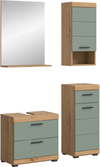 4-teilige Badkombination Scout von xonox.home in Eiche Artisan Nachbildung und Salbei Grün mit Spiegel, B/H/T: 112 x 191 x 34 cm - Bild 1