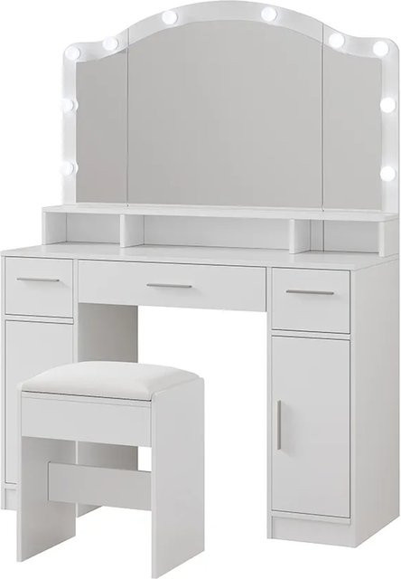 Vicco Schminktisch Lumira Weiß mit LED-Spiegel und Hocker, Breite: 110 cm - Bild 1