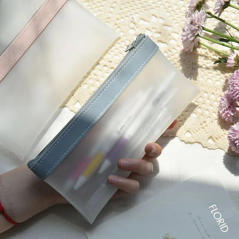 Transparentes TPU Federmäppchen in Blau im koreanischen Design für Schule und Büro - Bild 2