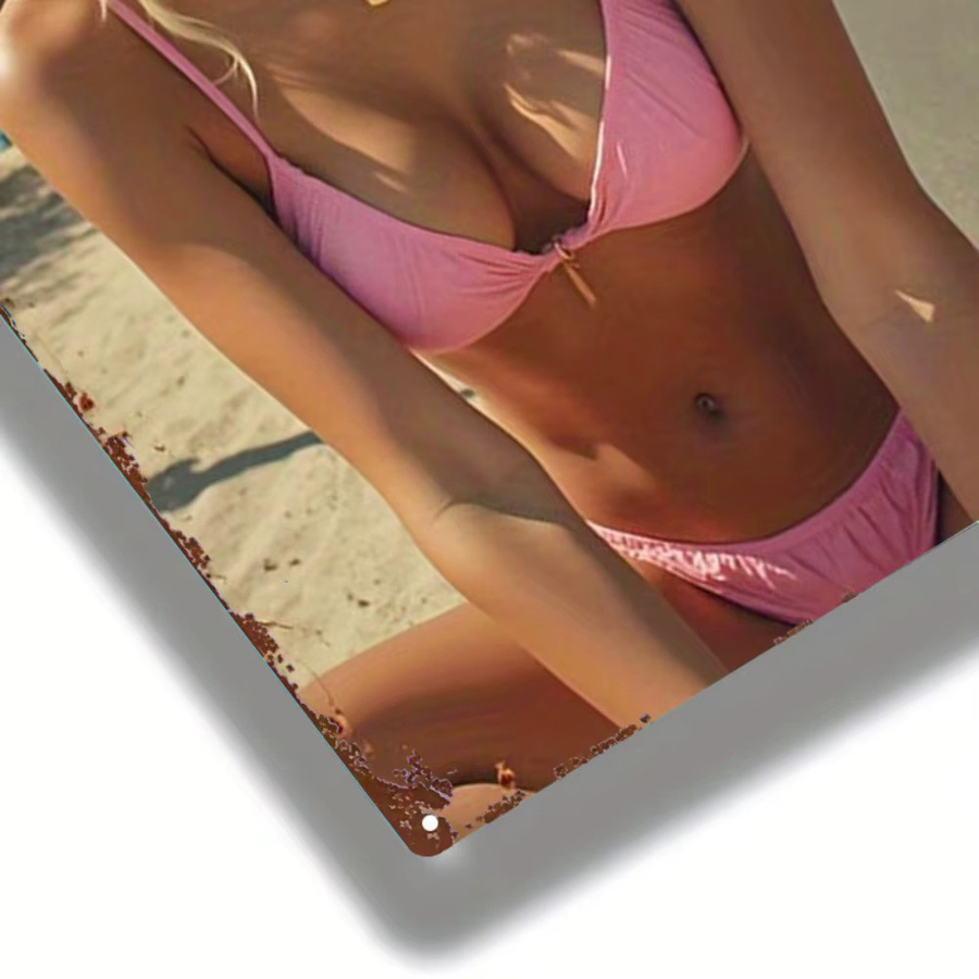 Vintage Metallschild CIFBUY Pink Bikini Beach Wanddekoration, Breite: 20,3 cm, Höhe: 30,0 cm - Bild 3