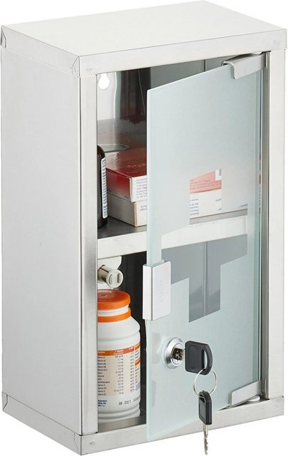 Relaxdays Medizinschrank aus Edelstahl und Glas in Silber, abschließbar, Wandmontage, B/T/H: 30 x 18 x 12 cm - Bild 1