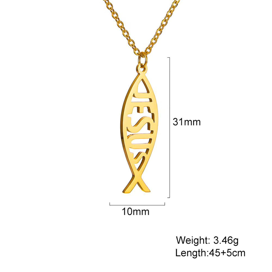 Lemegeton Halskette Edelstahl, Fischförmig, Gold, Damen - Bild 2